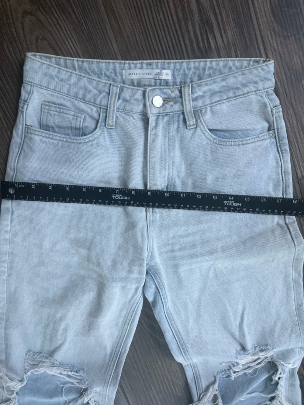 Altar'd State Light Blue Distressed Cropped Straight Leg Jeans - Picture 11 of 12